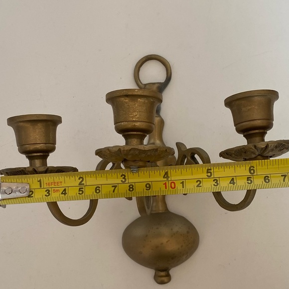 Vintage Brass 3 Candle Wall Sconce - Picture 3 of 11